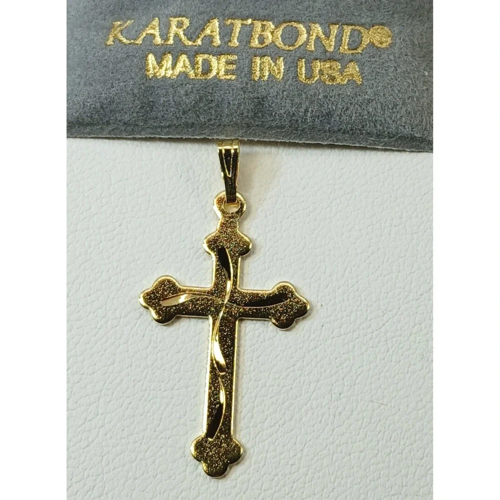 Karatbond Vintage Gold Y2K Diamond Cut Cross Necklace Pendant Made USA NOS New